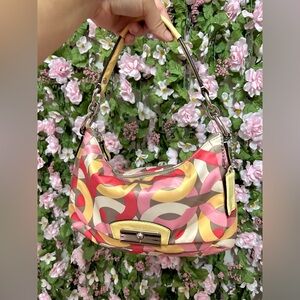 Coach Kristin Coral Cream Op Art Chainlink Hobo Bag